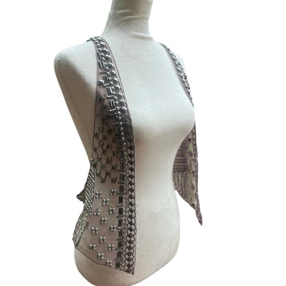 Y2K The Buckle Sheer Mesh Studded Boho Moto Vest S Edgy Festival Fairy Grunge - Picture 3 of 8